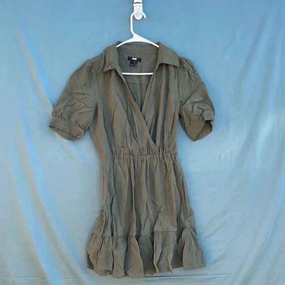 PAIGE Dresses & Skirts - GUC- PAIGE Puff Sleeve Belted Wrap Mini Shirt Dress in Vintage Ivy Green XS